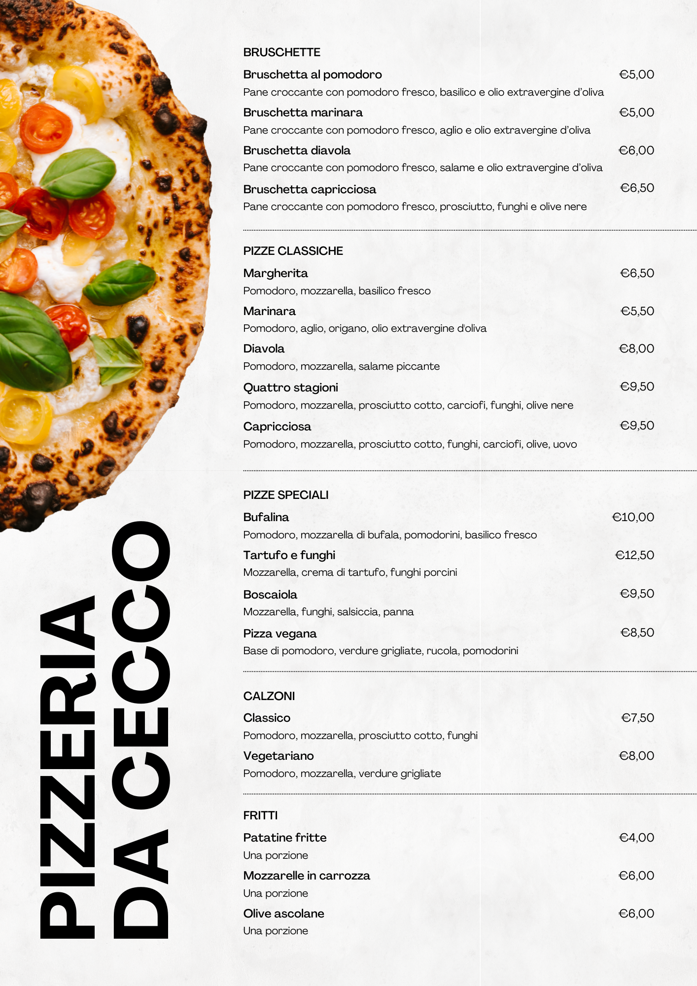 Menu Pizzeria da Cecco